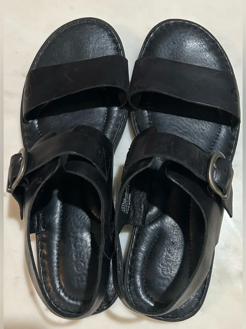 Born Selway Black Leather Comfort Footbed Sandals Opanka Buckle Women’s Size 10